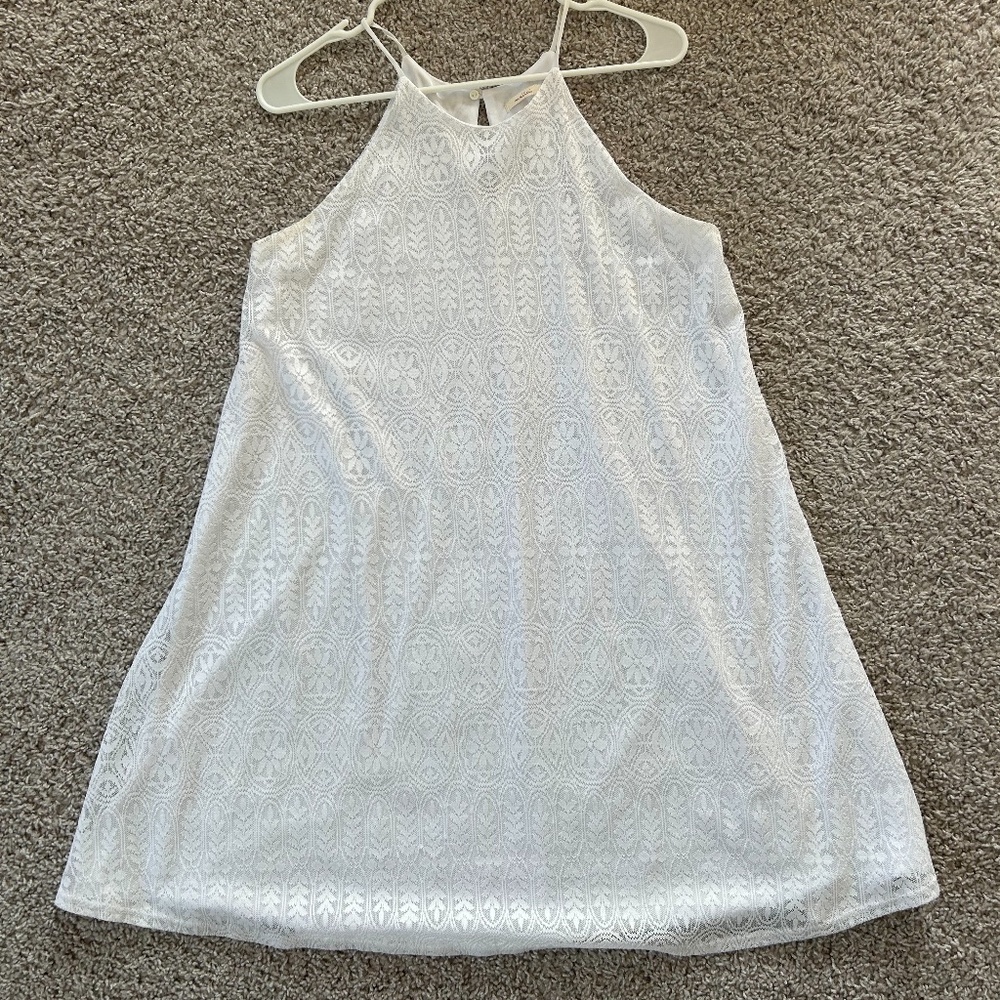 White Lace High Neck Mini Dress Sz Large